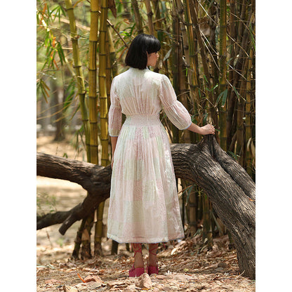 WeaverStory White Hand Printed Dress
