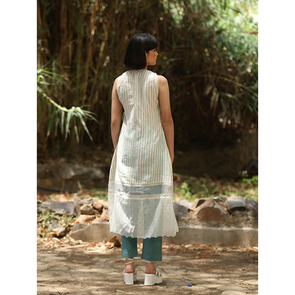 WeaverStory White Wrap Printed Kurta with Pant (Set of 2)