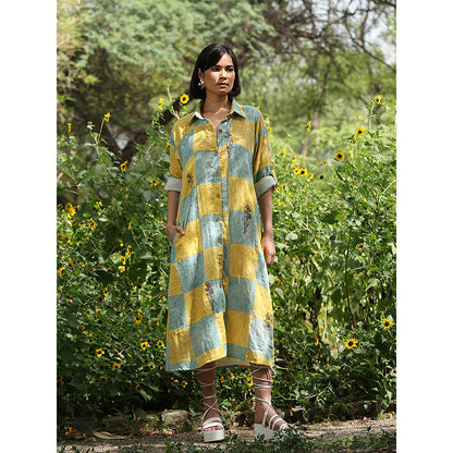 WeaverStory Yellow Printed Shirt Dress