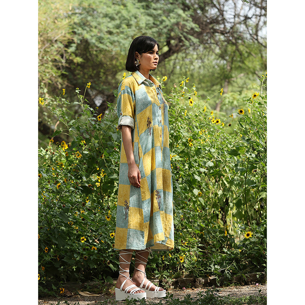 WeaverStory Yellow Printed Shirt Dress