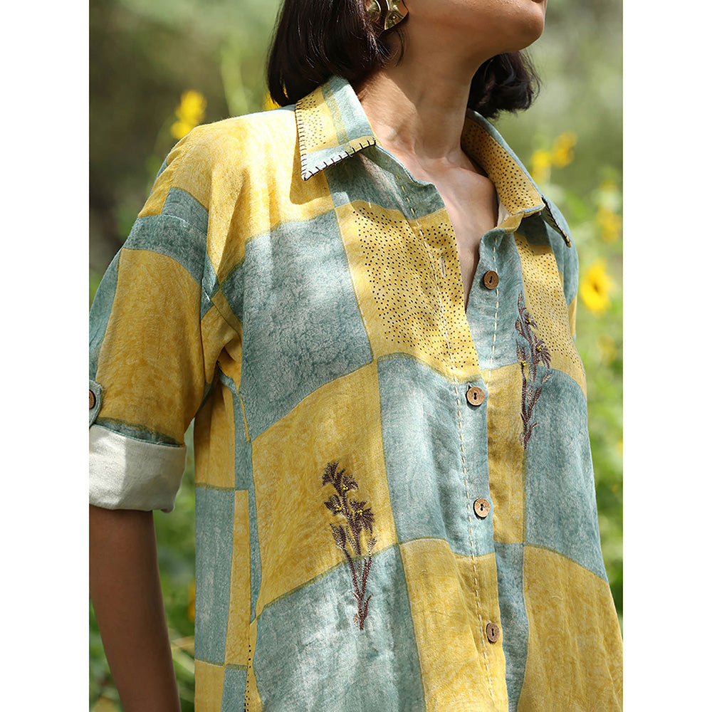 WeaverStory Yellow Printed Shirt Dress