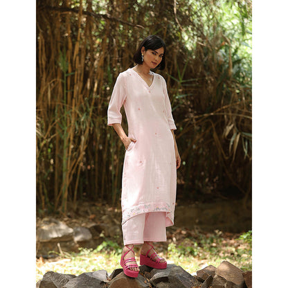 WeaverStory Pink Printed Kurta with Pant (Set of 2)