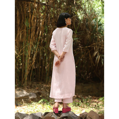 WeaverStory Pink Printed Kurta with Pant (Set of 2)