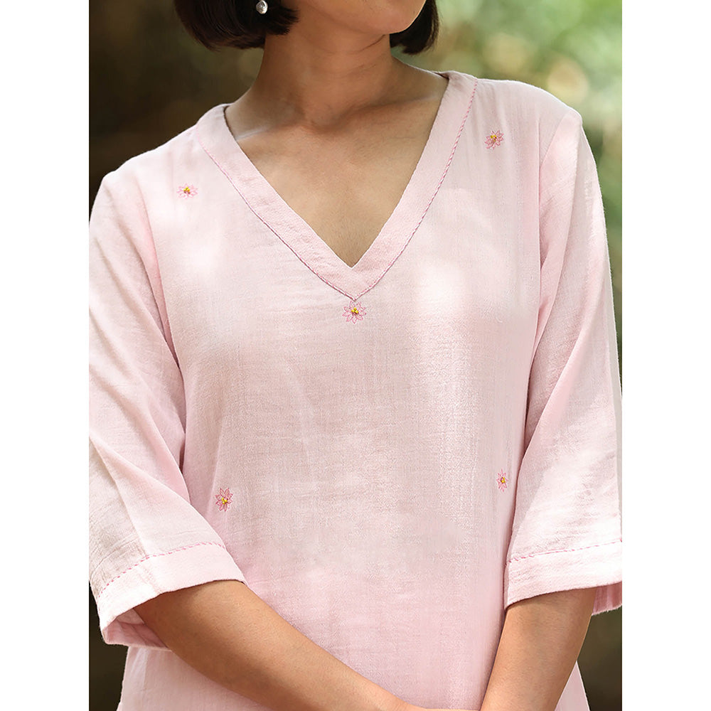 WeaverStory Pink Printed Kurta with Pant (Set of 2)