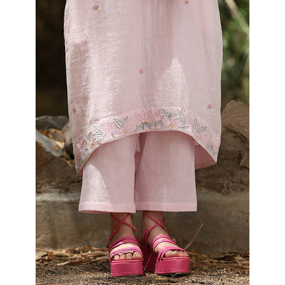 WeaverStory Pink Printed Kurta with Pant (Set of 2)