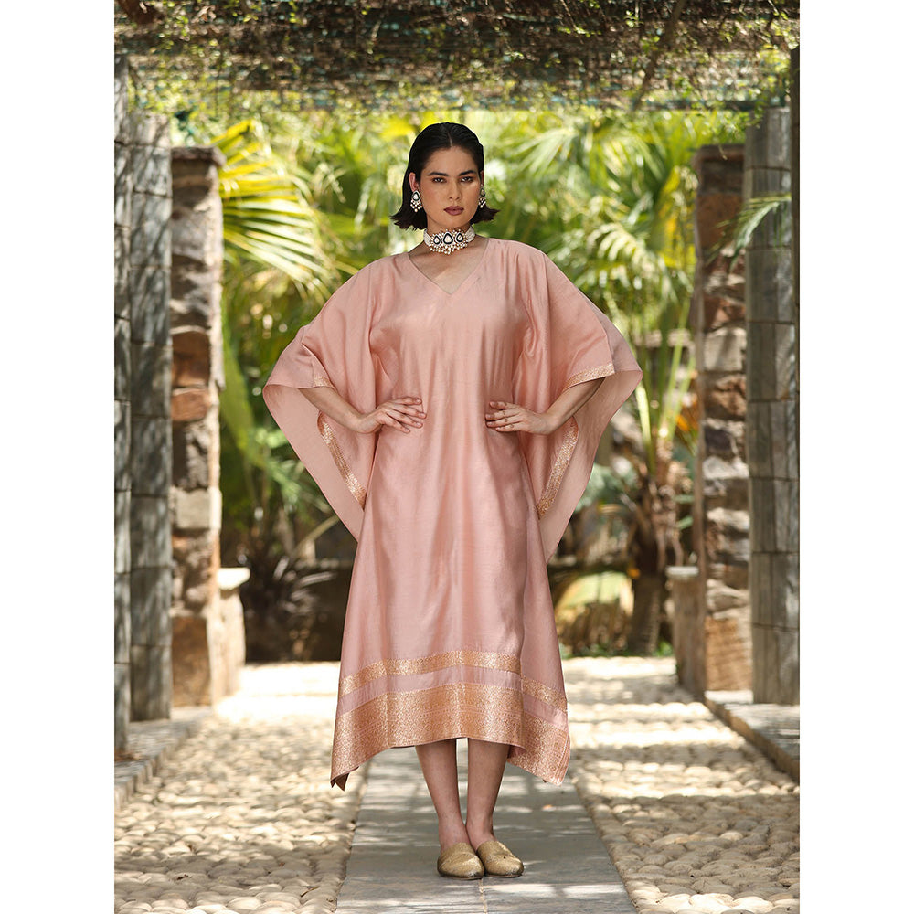 WeaverStory Blush Pink Handloom Kaftan Dress