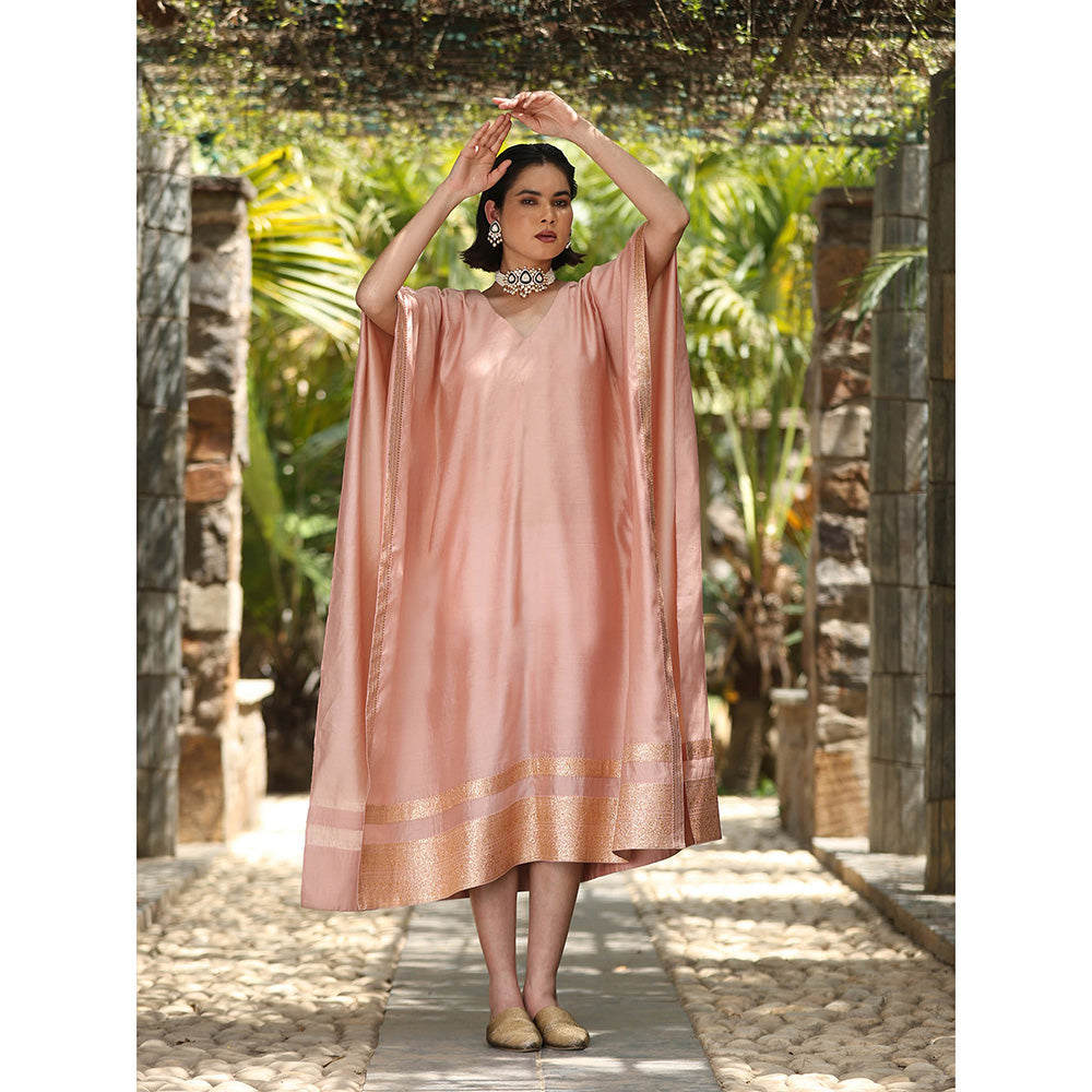 WeaverStory Blush Pink Handloom Kaftan Dress