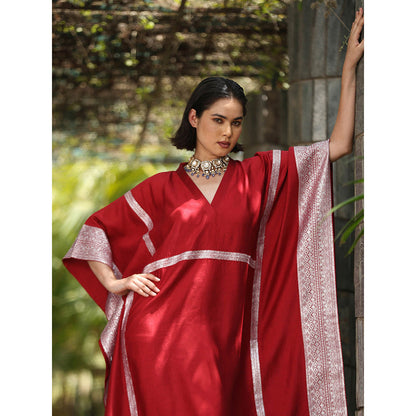 WeaverStory Maroon Handloom Kaftan Dress