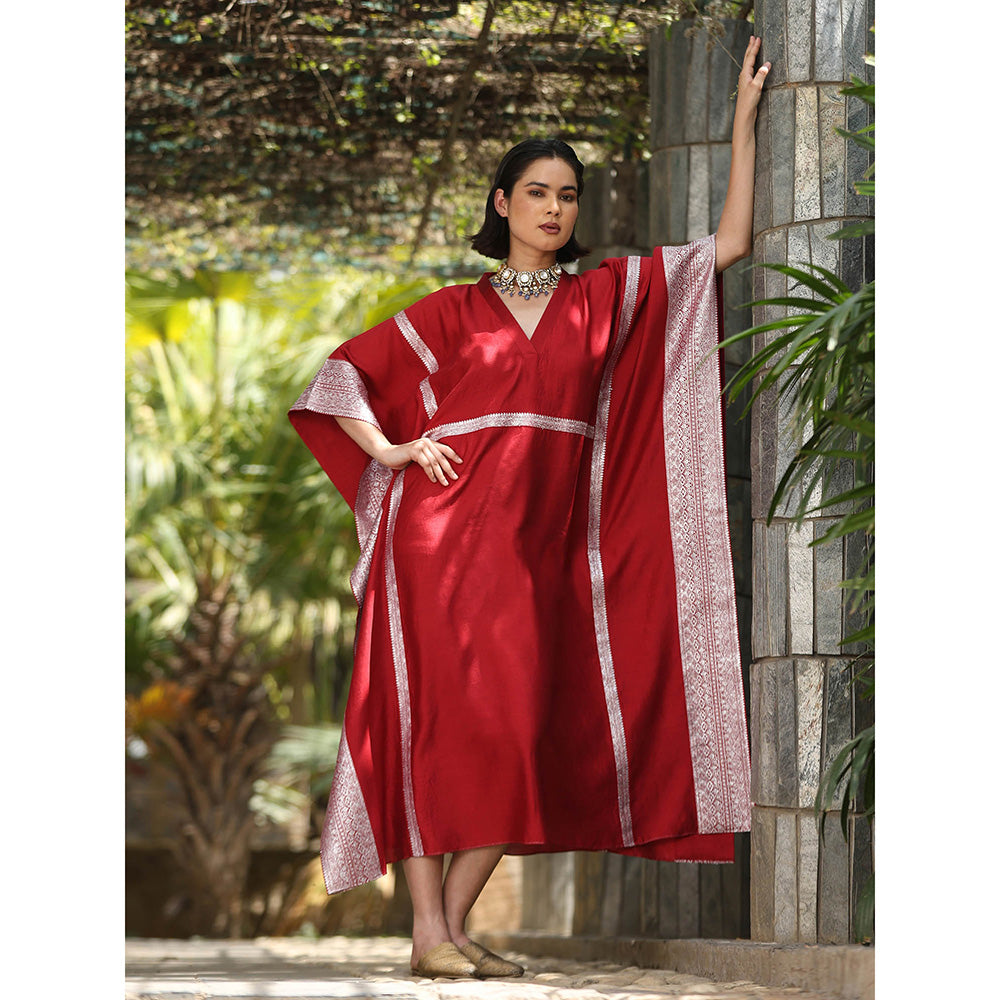 WeaverStory Maroon Handloom Kaftan Dress