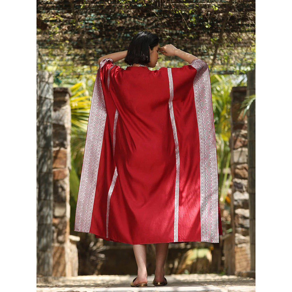 WeaverStory Maroon Handloom Kaftan Dress