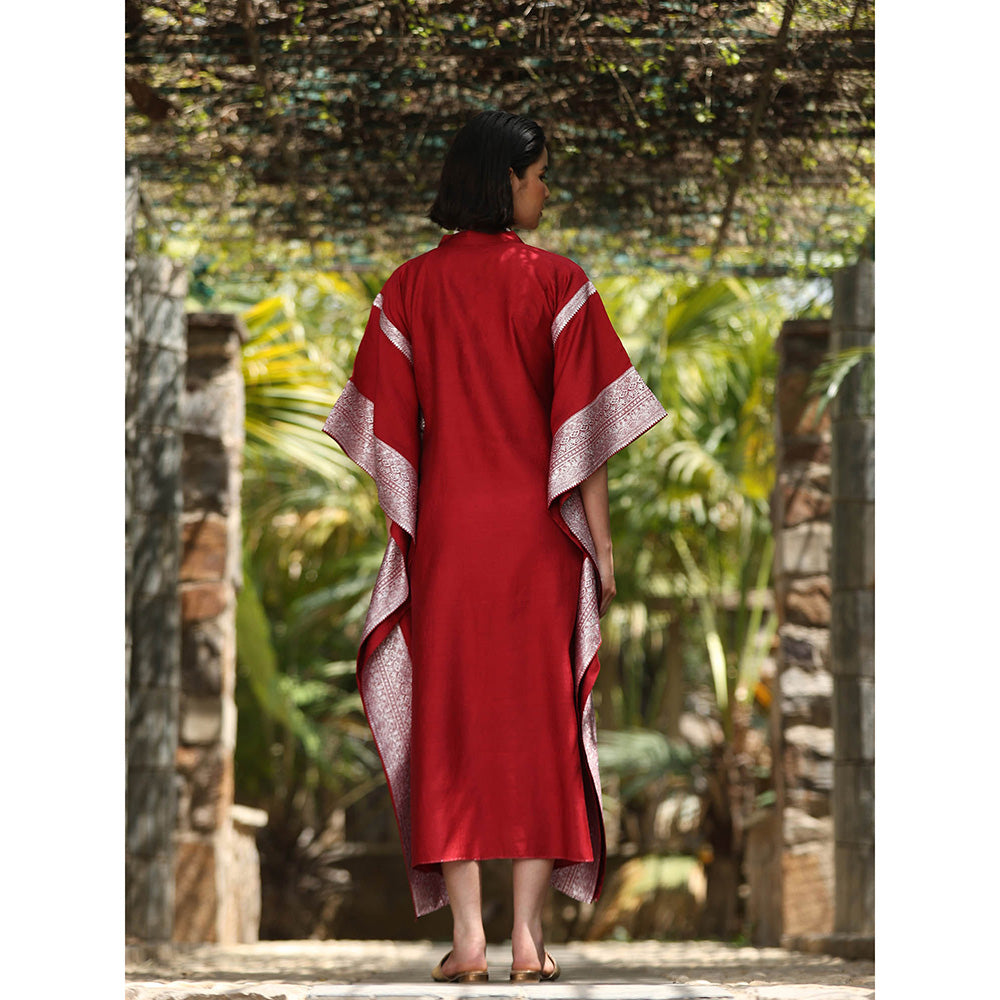 WeaverStory Maroon Handloom Kaftan Dress