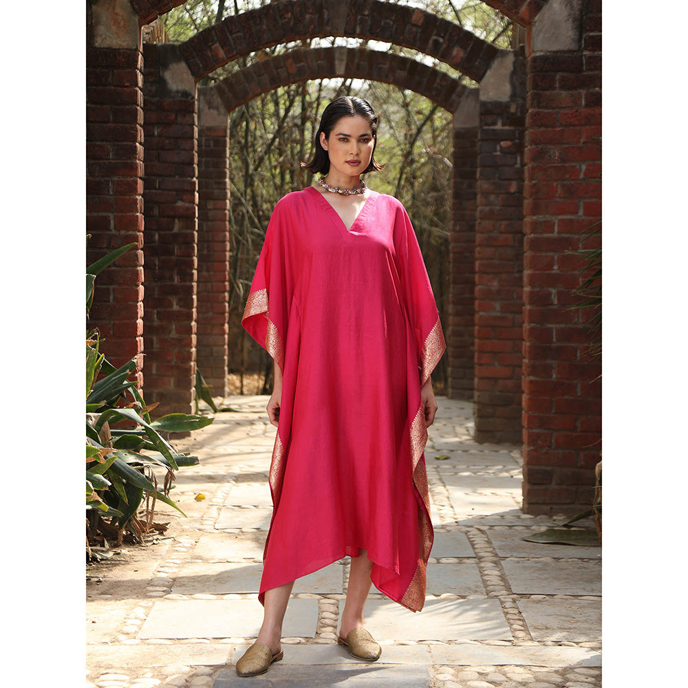 WeaverStory Hot Pink Handloom Kaftan Dress