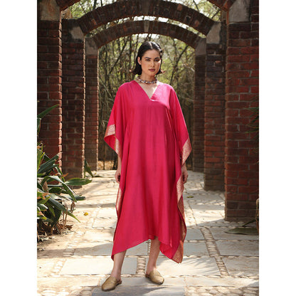 WeaverStory Hot Pink Handloom Kaftan Dress