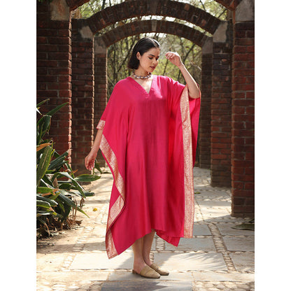 WeaverStory Hot Pink Handloom Kaftan Dress