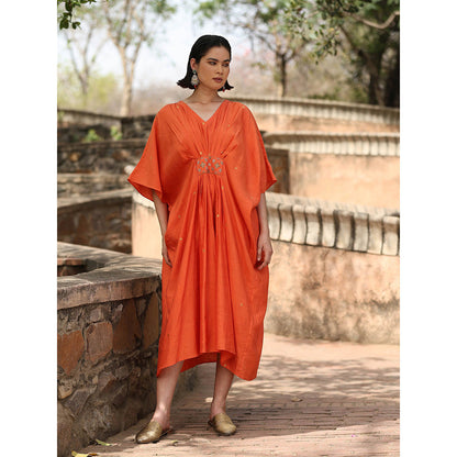 WeaverStory Handloom Orange Kaftan Dress
