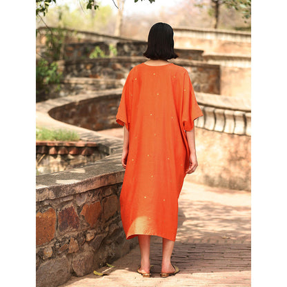 WeaverStory Handloom Orange Kaftan Dress