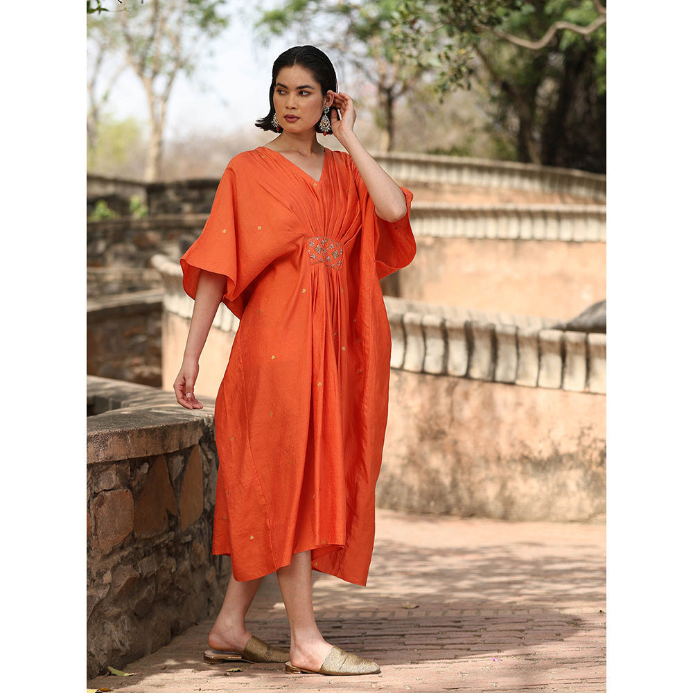 WeaverStory Handloom Orange Kaftan Dress