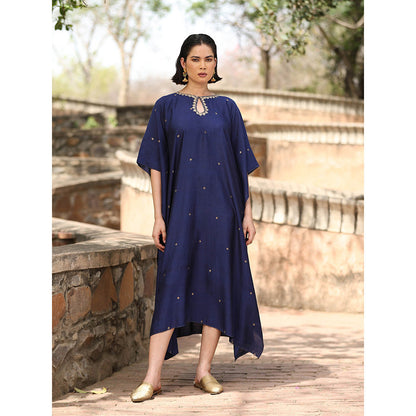 WeaverStory Navy Blue Handloom Kaftan Dress