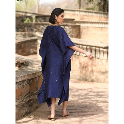 WeaverStory Navy Blue Handloom Kaftan Dress