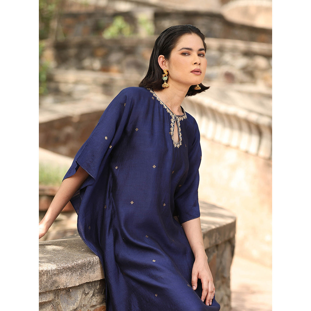 WeaverStory Navy Blue Handloom Kaftan Dress