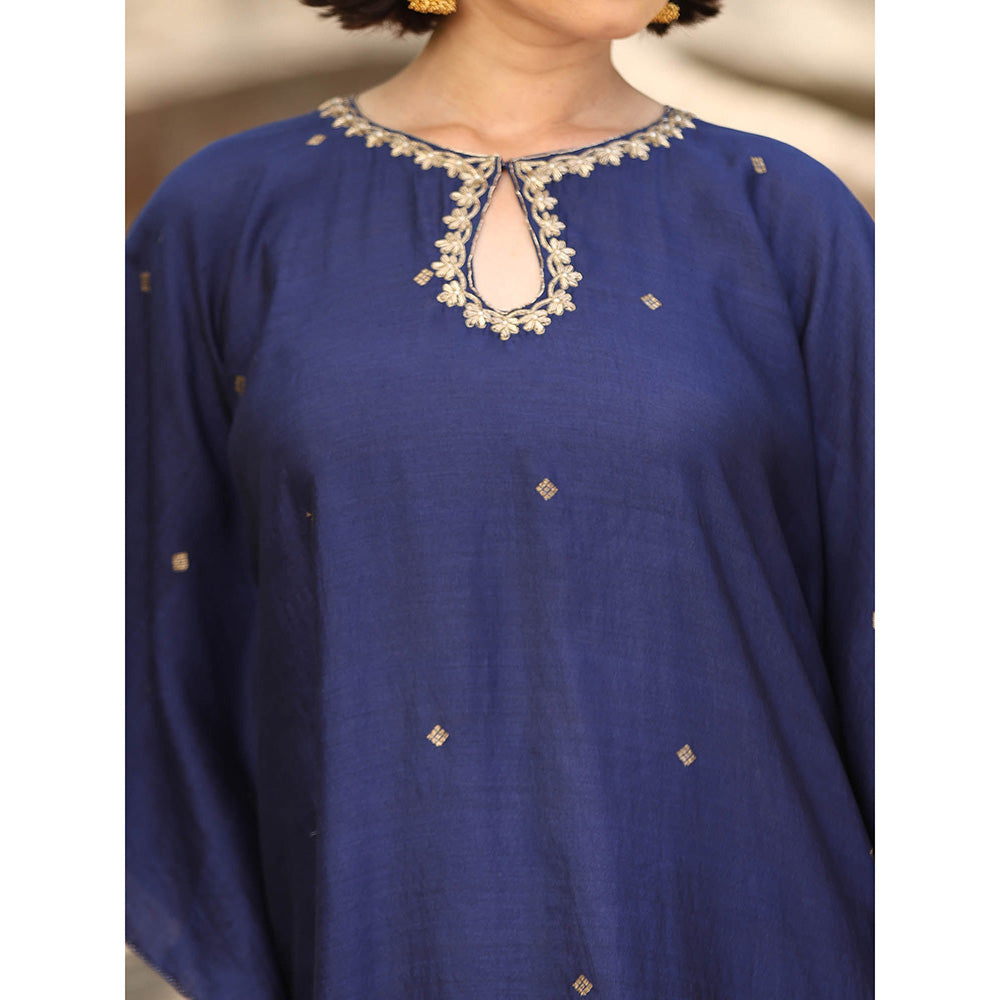 WeaverStory Navy Blue Handloom Kaftan Dress