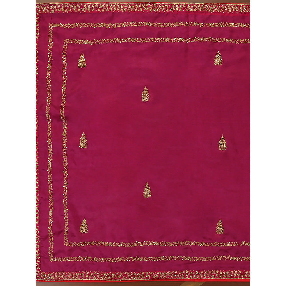 WeaverStory Pink Embroidered Zardozi Borders Dupatta