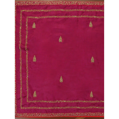 WeaverStory Pink Embroidered Zardozi Borders Dupatta