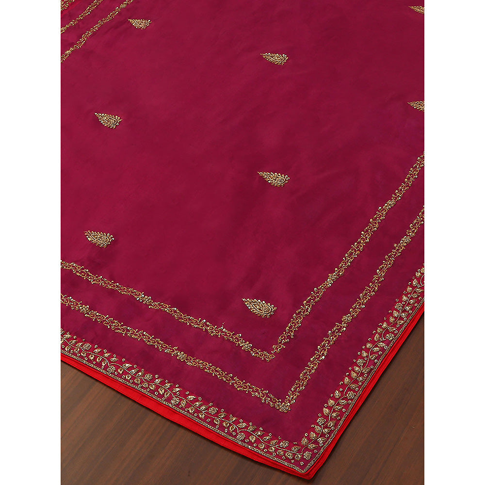 WeaverStory Pink Embroidered Zardozi Borders Dupatta