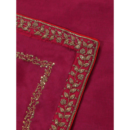 WeaverStory Pink Embroidered Zardozi Borders Dupatta