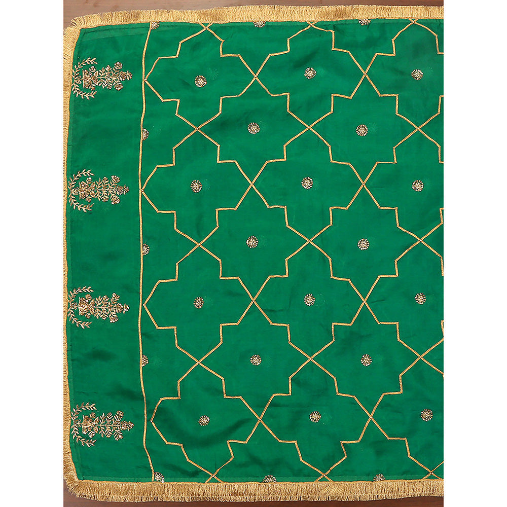 WeaverStory Verdian Green Embroidered Gota Work Dupatta