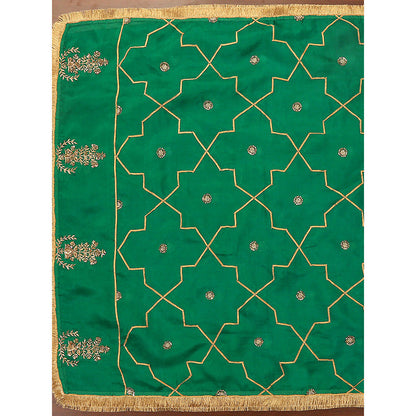 WeaverStory Verdian Green Embroidered Gota Work Dupatta