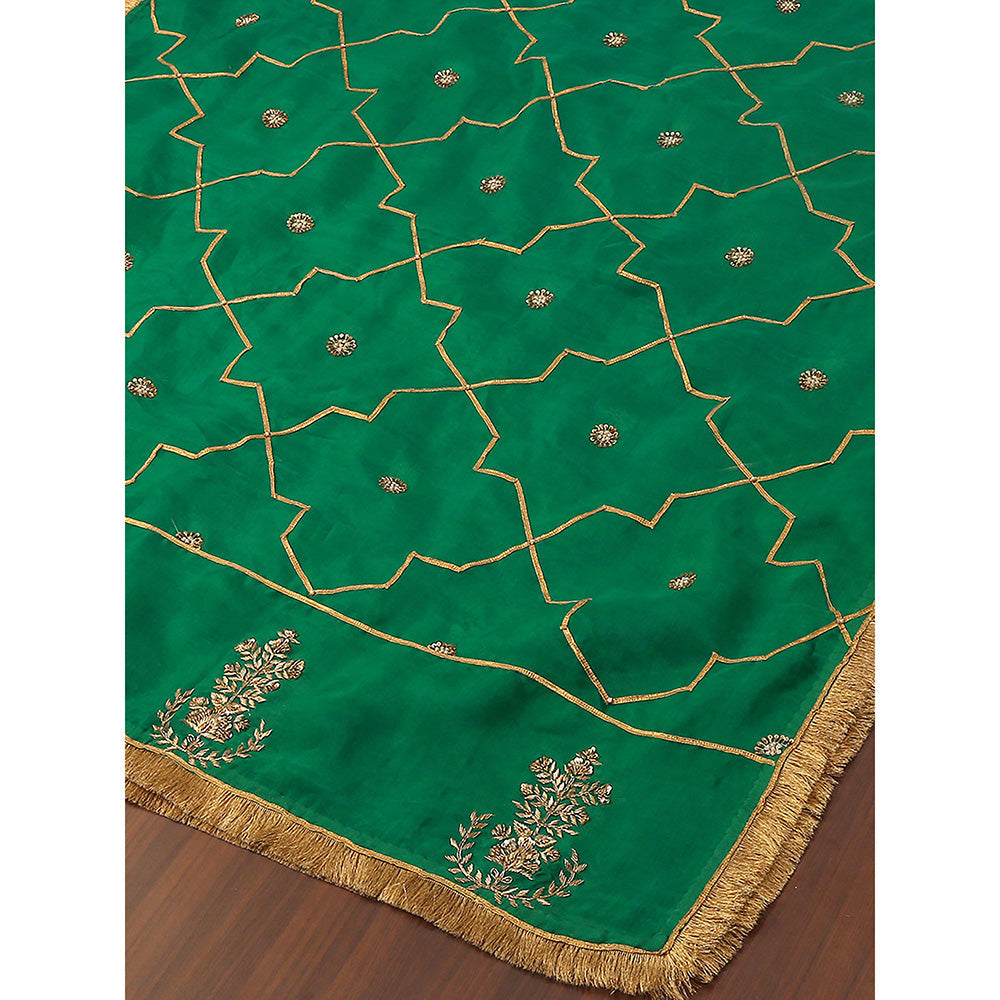 WeaverStory Verdian Green Embroidered Gota Work Dupatta