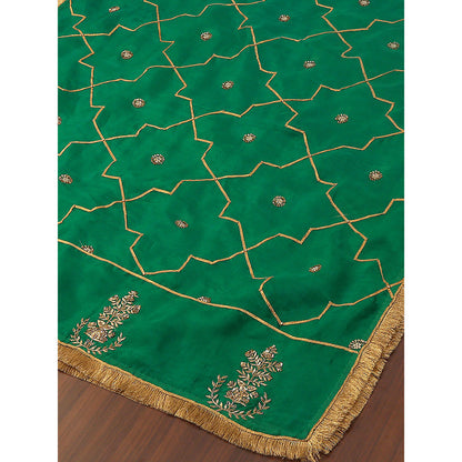 WeaverStory Verdian Green Embroidered Gota Work Dupatta