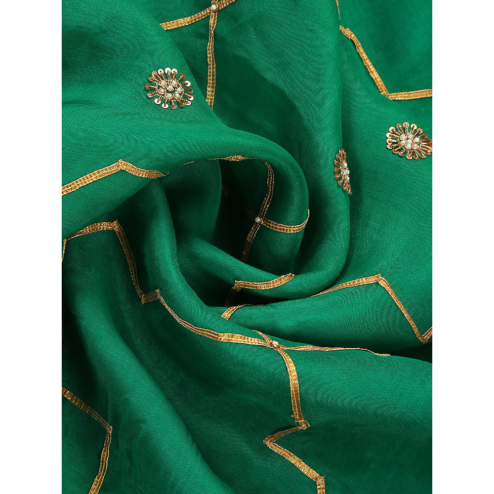 WeaverStory Verdian Green Embroidered Gota Work Dupatta