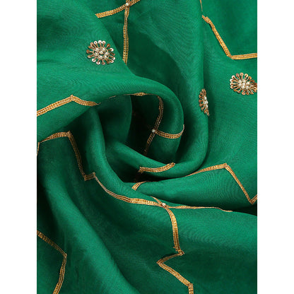WeaverStory Verdian Green Embroidered Gota Work Dupatta