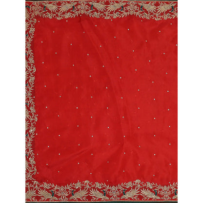 WeaverStory Red Embroidered Zardozi Border Dupatta