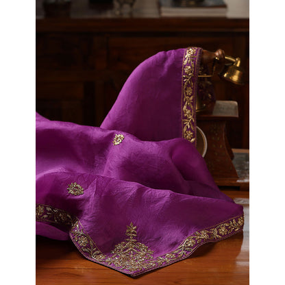 WeaverStory Purple Embroidered Zardozi Work Dupatta