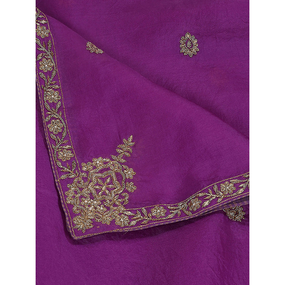WeaverStory Purple Embroidered Zardozi Work Dupatta