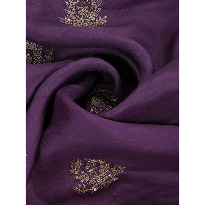 WeaverStory Purple Embroidered Zardozi Borders Dupatta