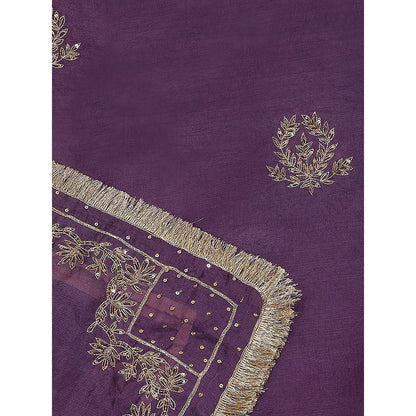 WeaverStory Purple Embroidered Zardozi Borders Dupatta