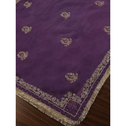 WeaverStory Purple Embroidered Zardozi Borders Dupatta