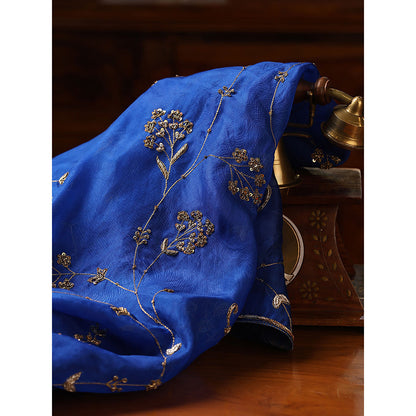 WeaverStory Blue Embroidered Zardozi Work Dupatta