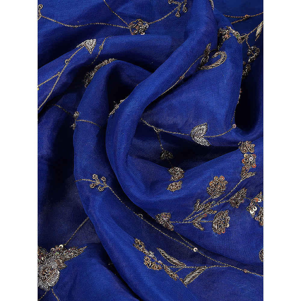 WeaverStory Blue Embroidered Zardozi Work Dupatta