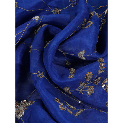 WeaverStory Blue Embroidered Zardozi Work Dupatta