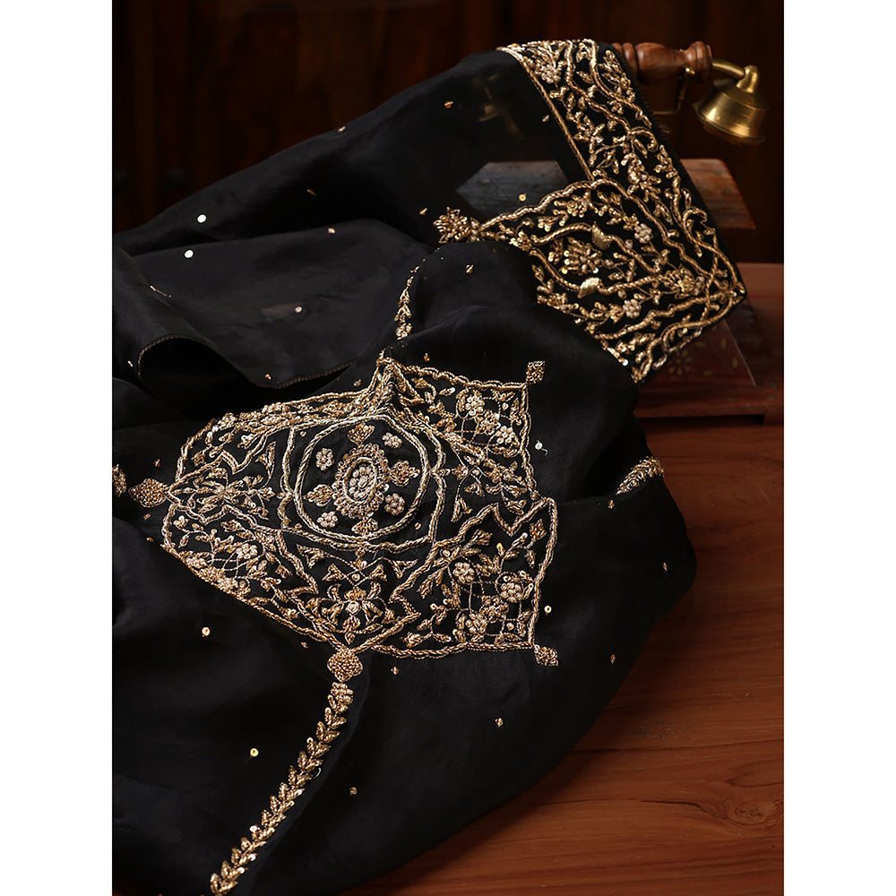 WeaverStory Black Embroidered Zardozi Dupatta