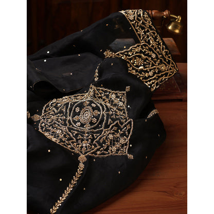 WeaverStory Black Embroidered Zardozi Dupatta