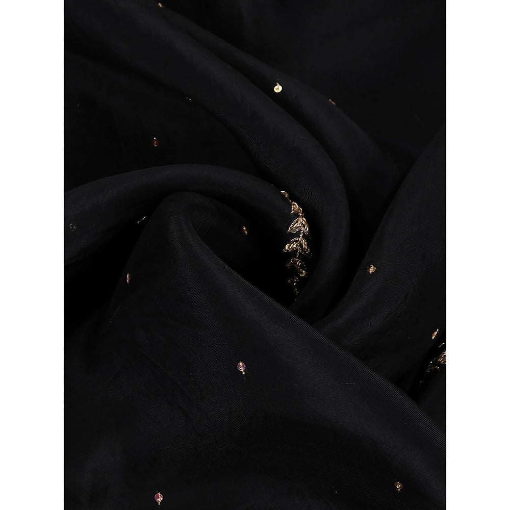 WeaverStory Black Embroidered Zardozi Dupatta