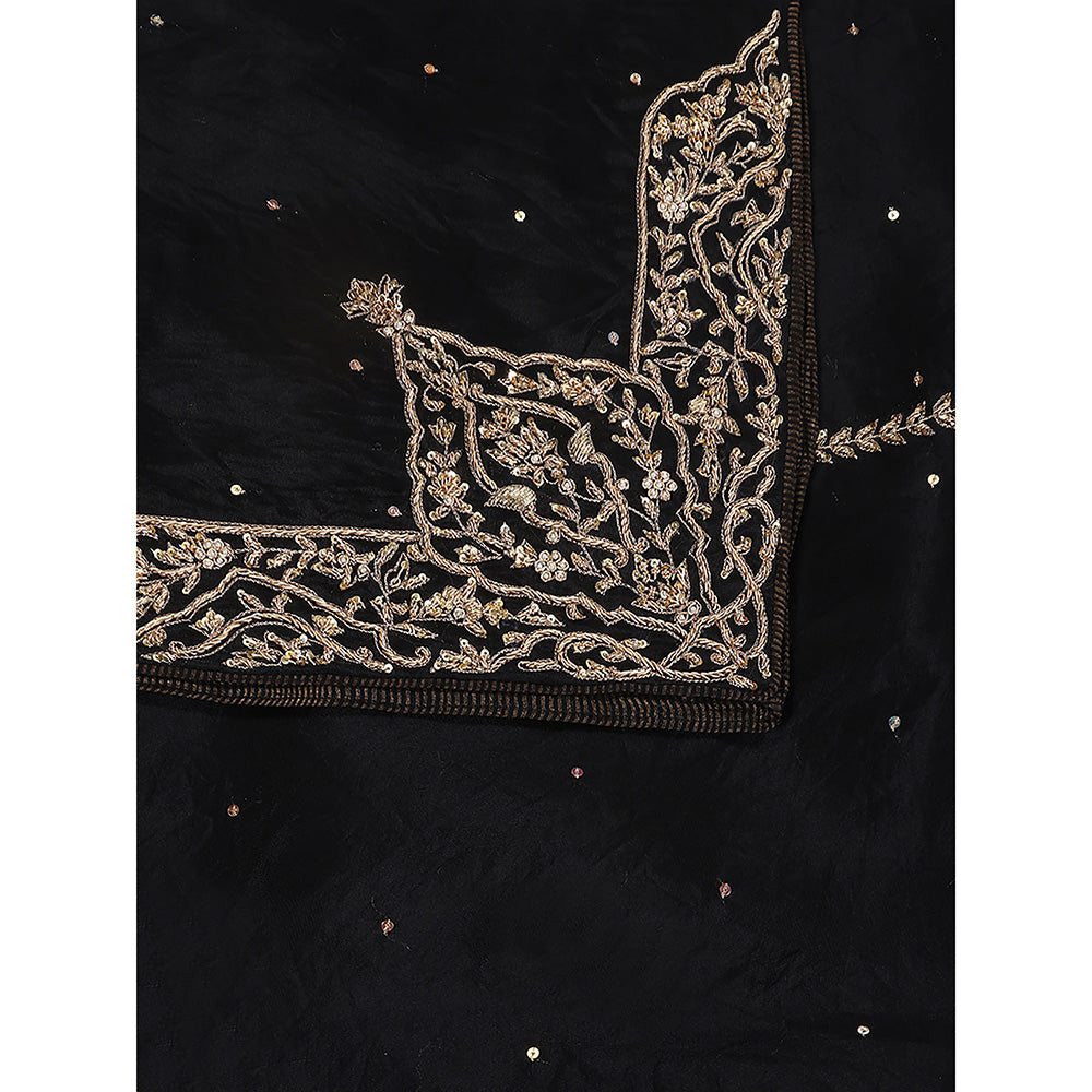 WeaverStory Black Embroidered Zardozi Dupatta