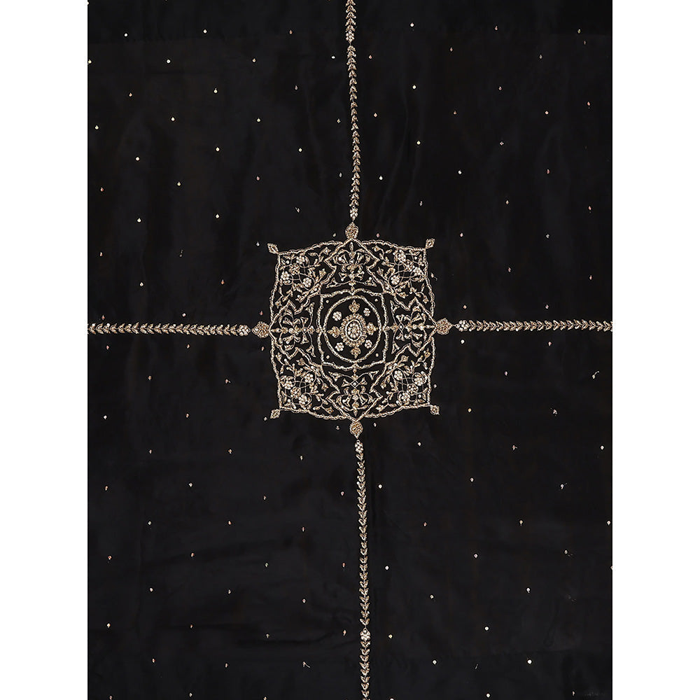 WeaverStory Black Embroidered Zardozi Dupatta