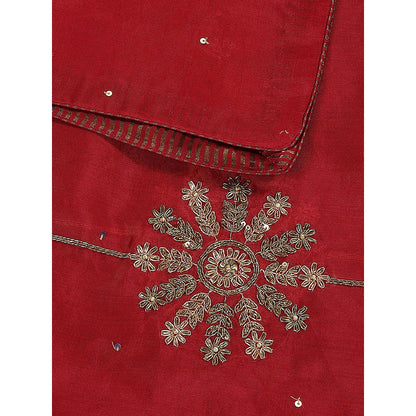WeaverStory Red Embroidered Zardozi Dupatta